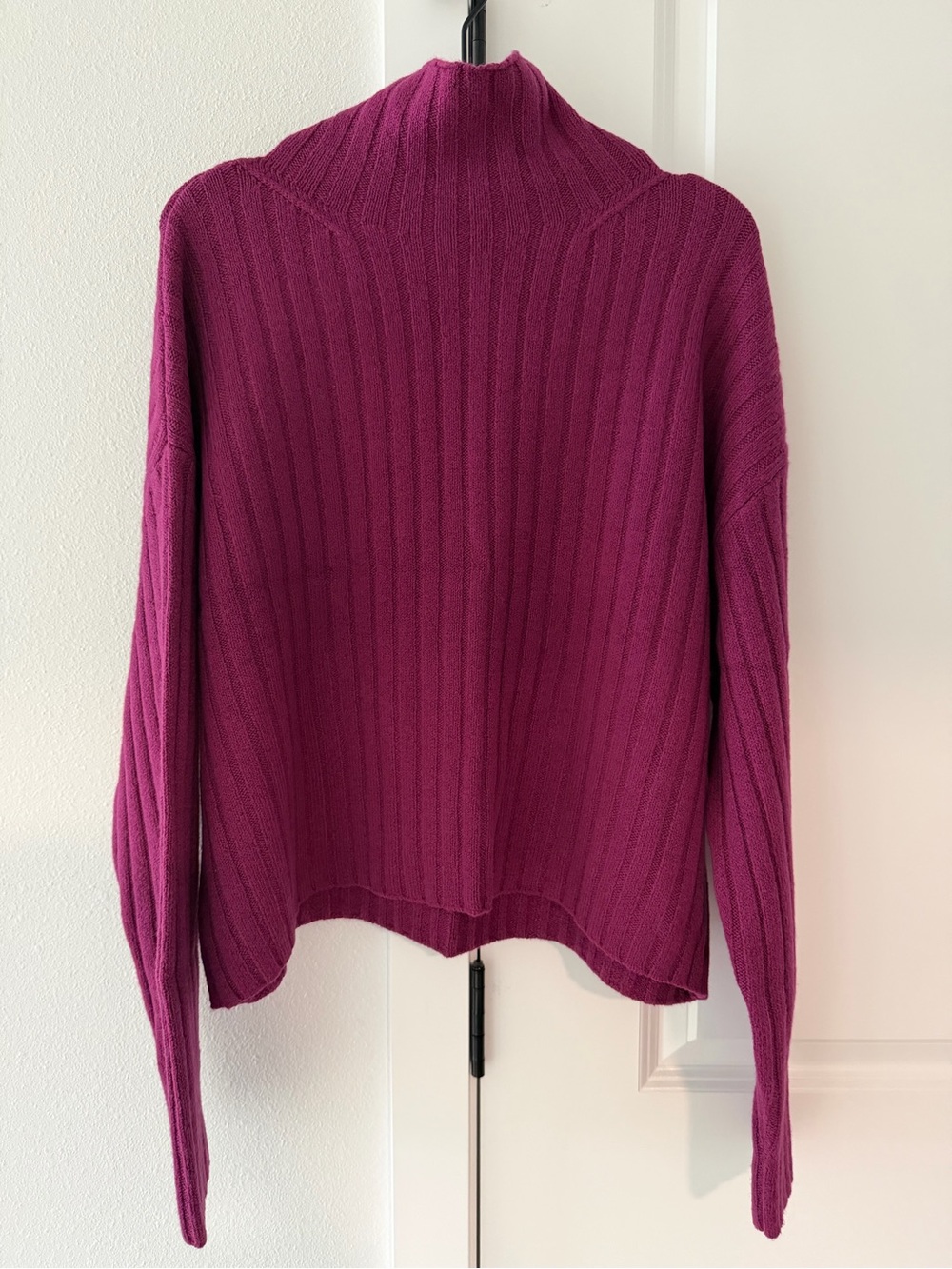 Ribbed Mock Neck Sweater in Deep Magenta